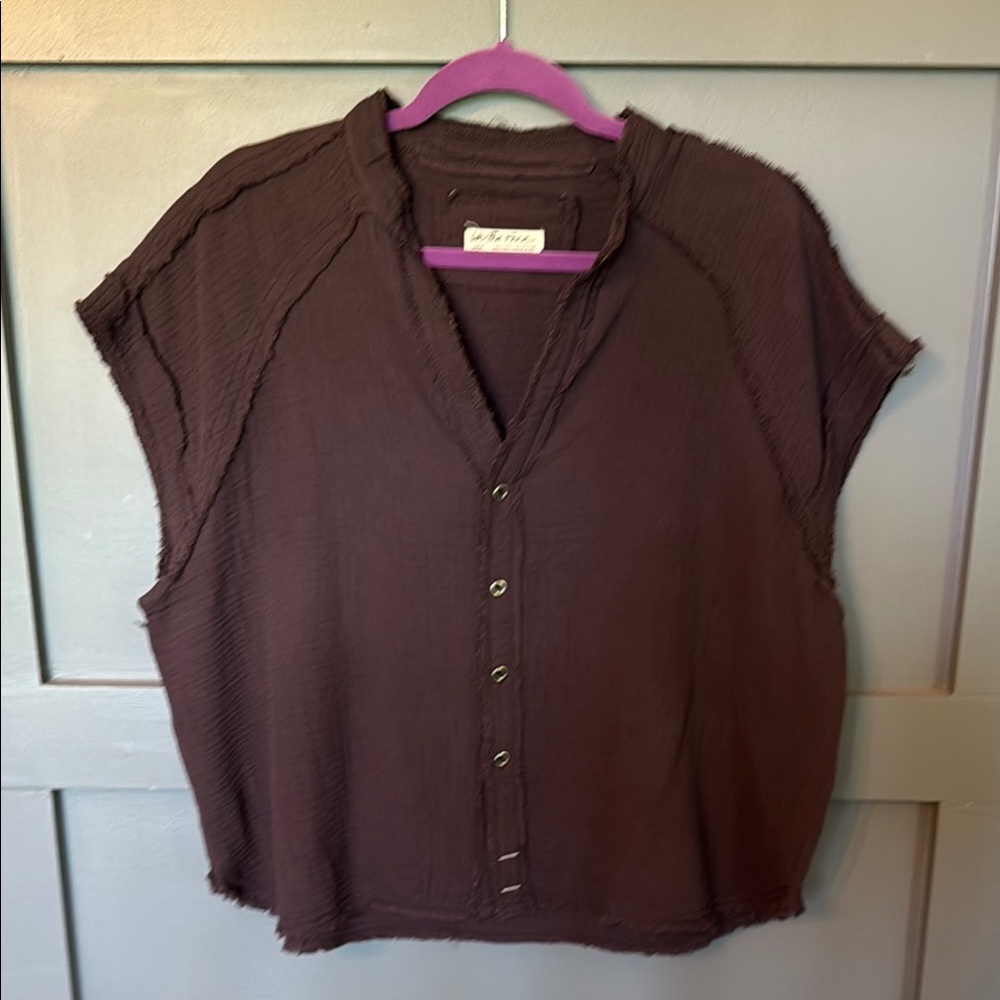 Free People Brown Boxy Button Down Top